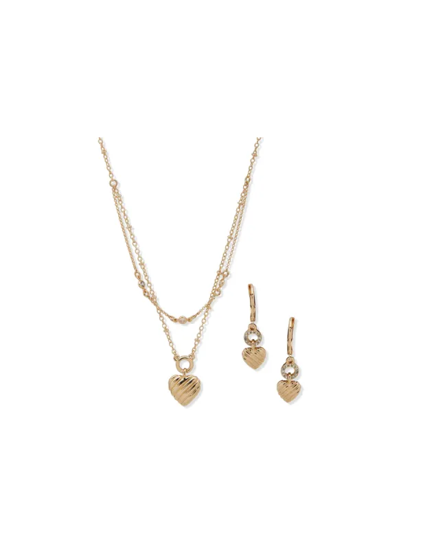 Multi Row Heart Motif Set - Gold/Crystal sold by Anne Klein