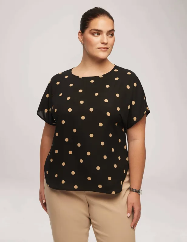 Plus Size Large Dot Bateau Neck Short Sleeve Blouse- Sale sold by Anne Klein