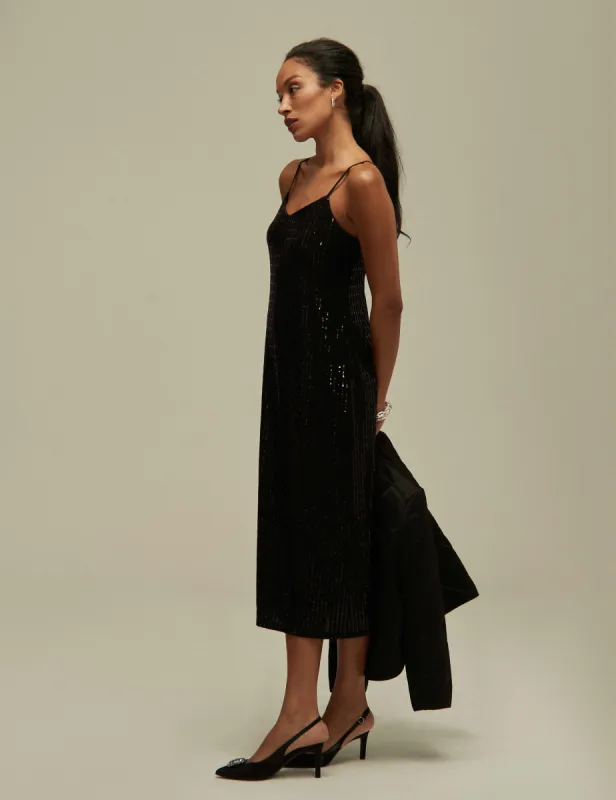 Linear Shine V-Neck Cami Midi Dress - Sale made by Kasper