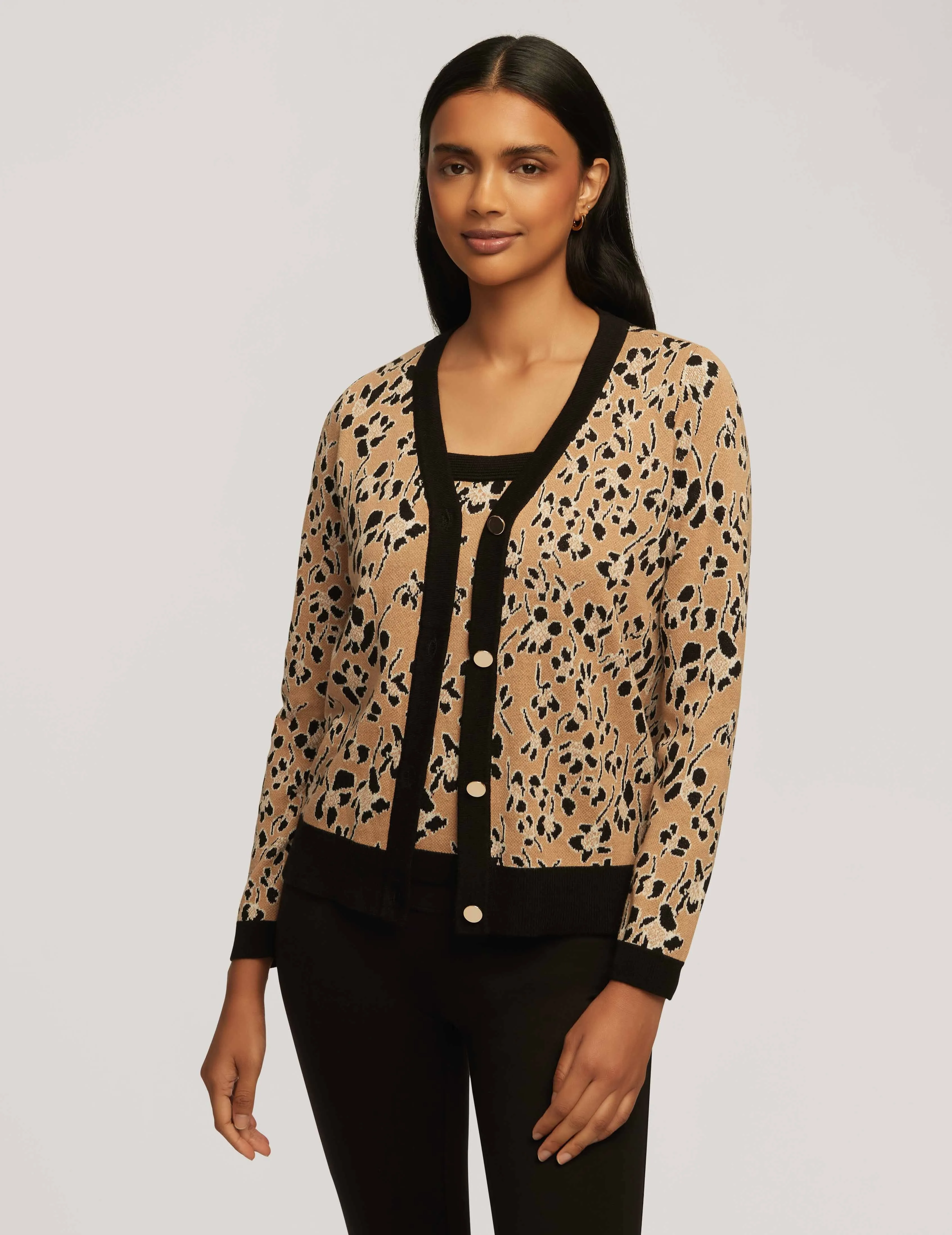 Jacquard Cardigan With Solid Tipping - Sale sold by Anne Klein