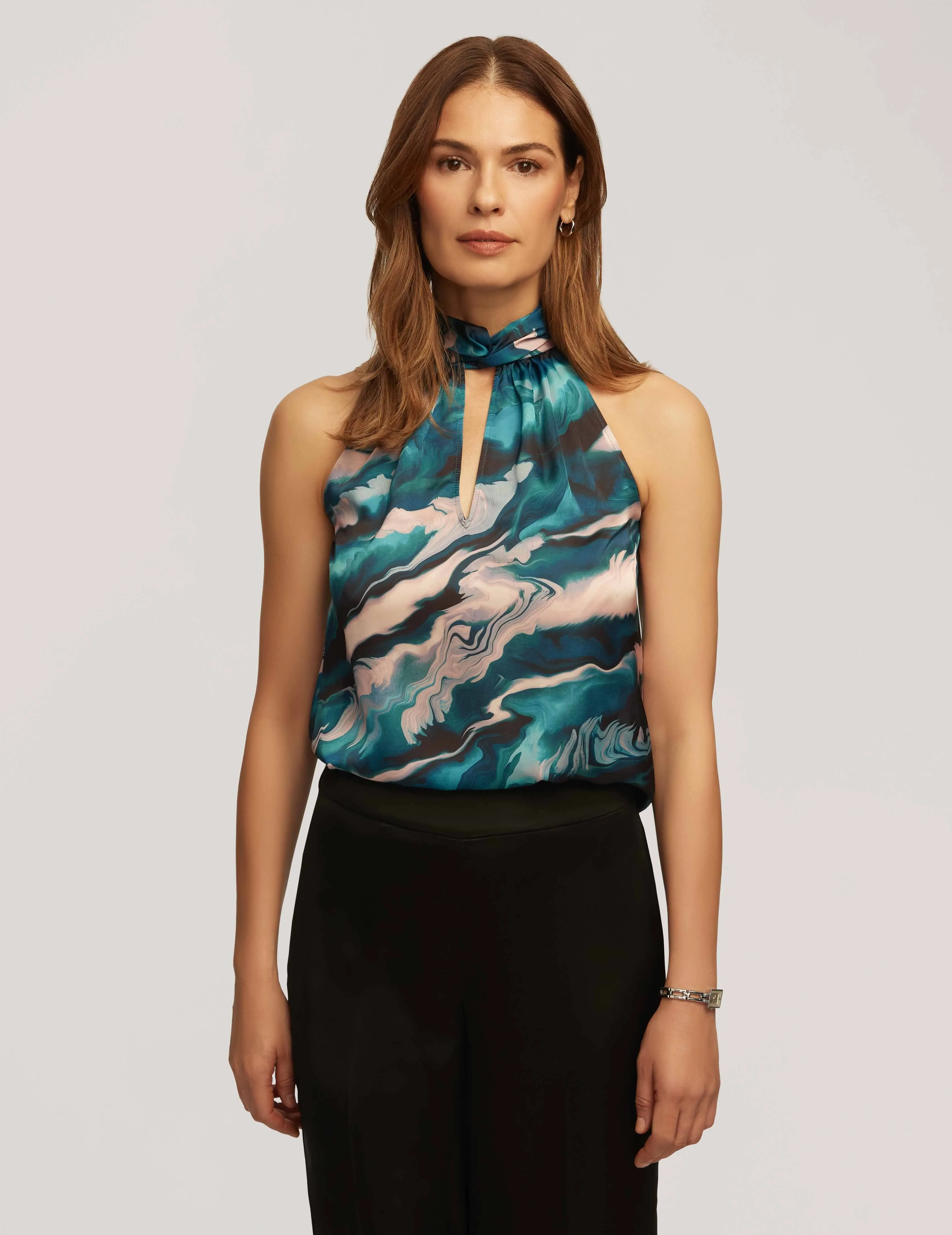 Printed Satin Twist Neck Halter Top - Sale sold by Anne Klein product image thumbnail 2