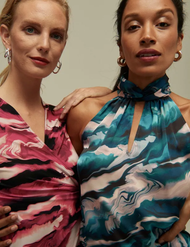 Printed Satin Twist Neck Halter Top  - Sale sold by Anne Klein