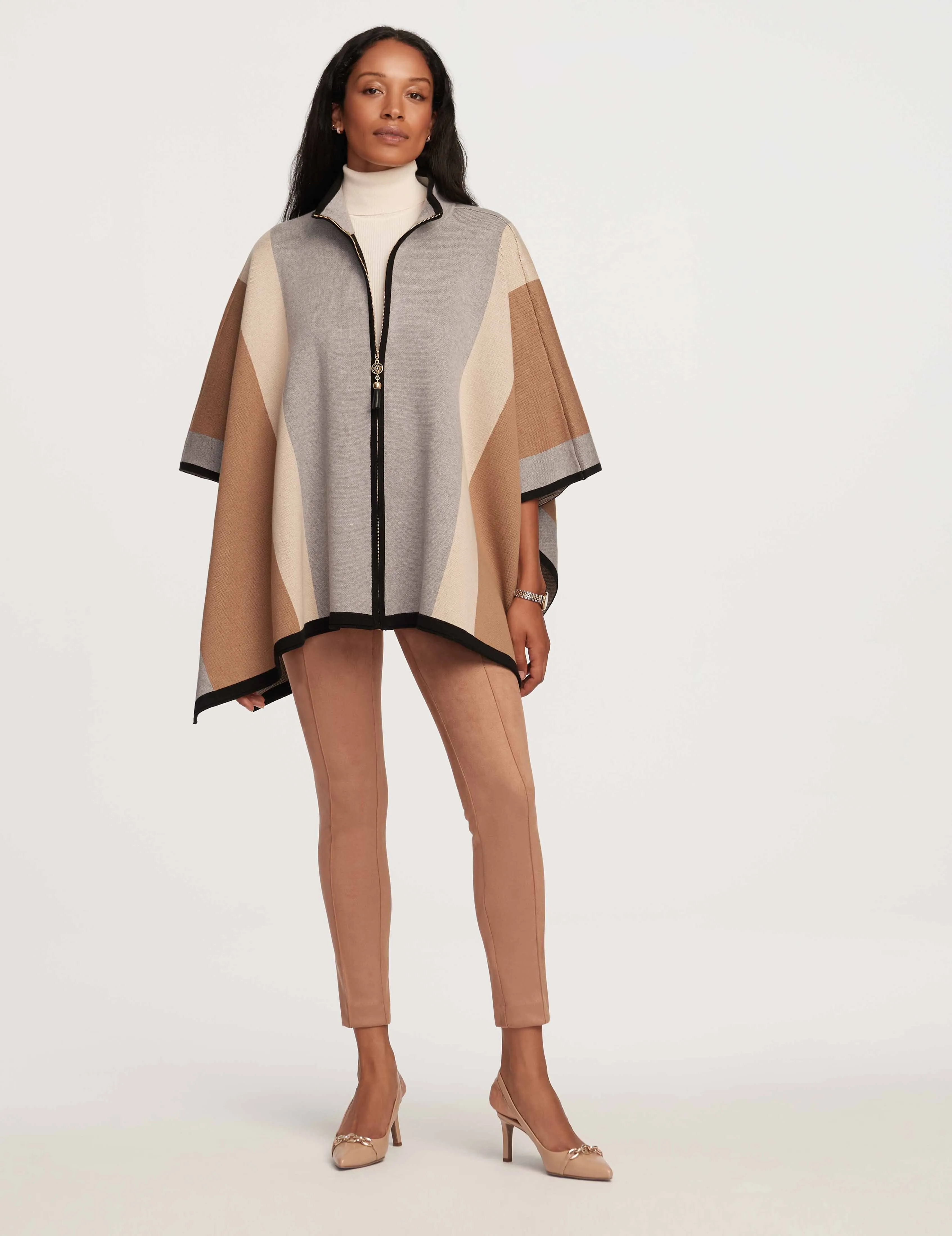 Petite Vertical Stripe Zip Front Cape - Sale sold by Anne Klein