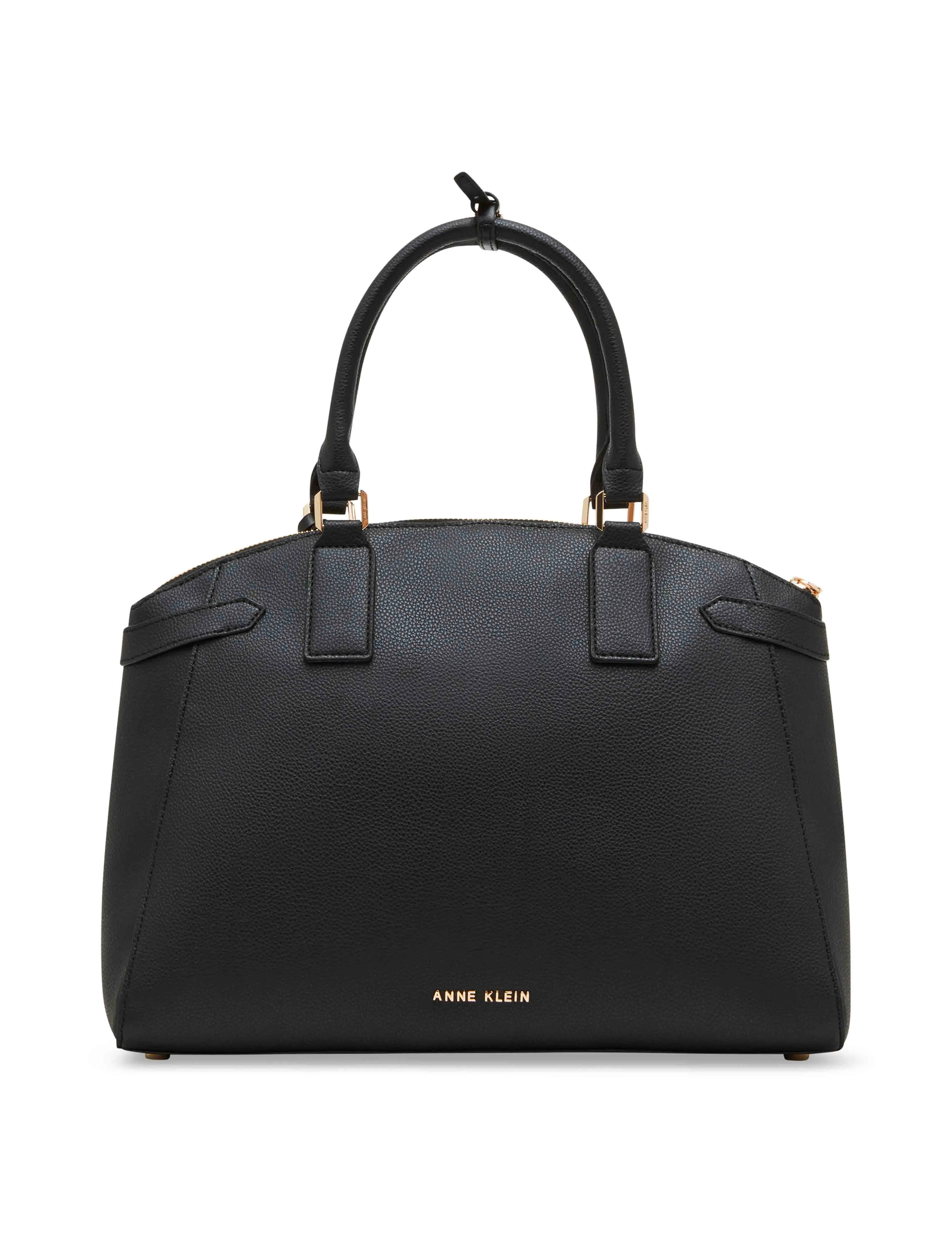 Belted curved satchel with convertible strap sold by Anne Klein