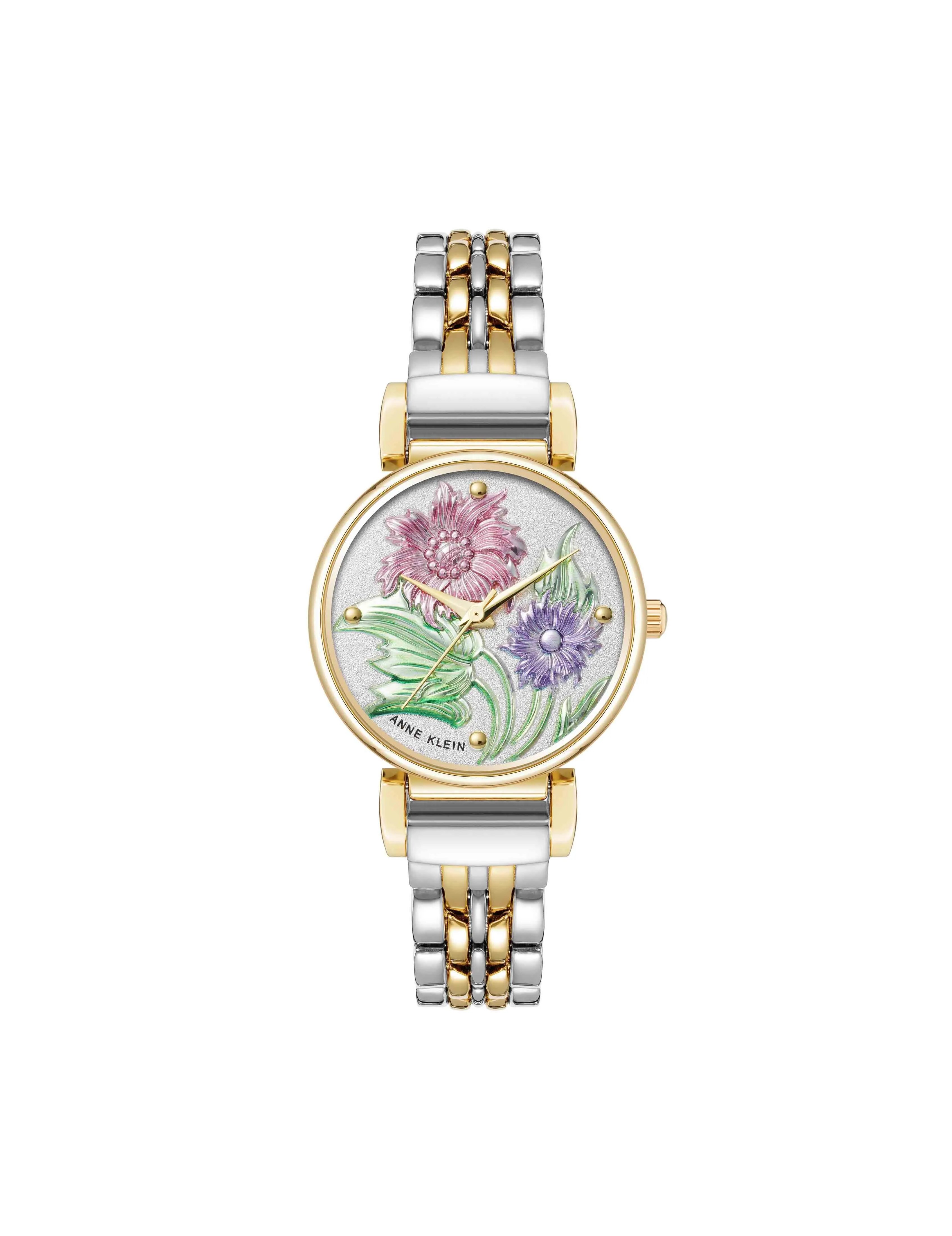 Embossed Floral Pattern Dial Watch sold by Anne Klein