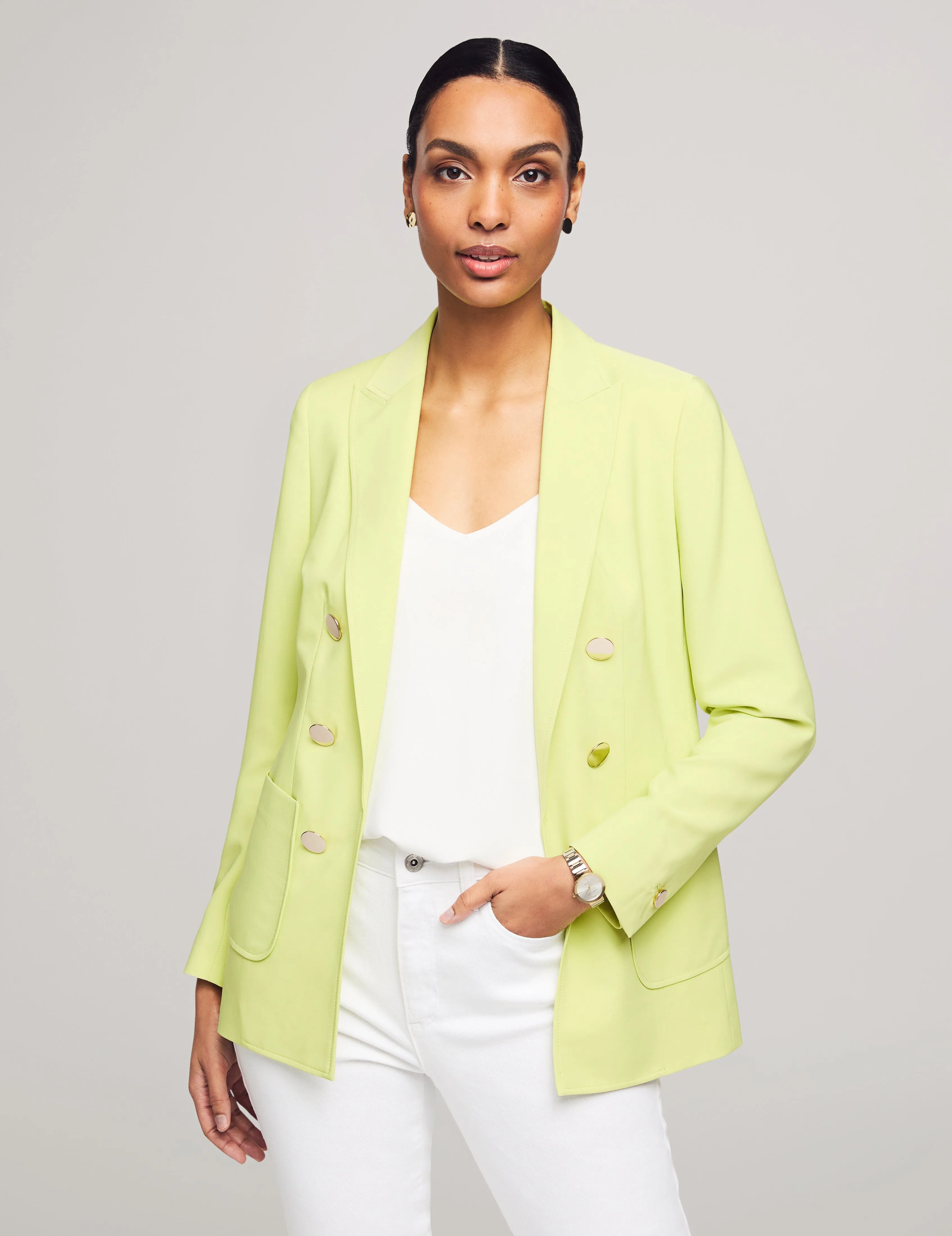 Faux Double-Breasted Jacket With Patch Pockets- Sale sold by Anne Klein