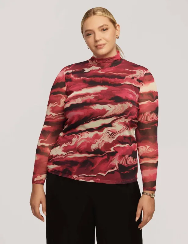 Plus Size Printed Mesh Long Sleeve Zip Back Mock Neck - Sale sold by Anne Klein