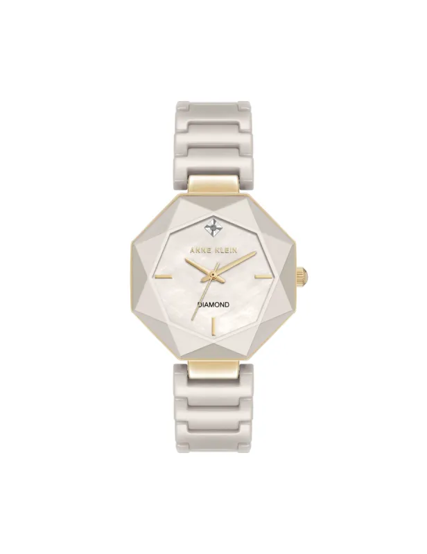 Octagonal Ceramic Diamond Dial Bracelet Watch sold by Anne Klein
