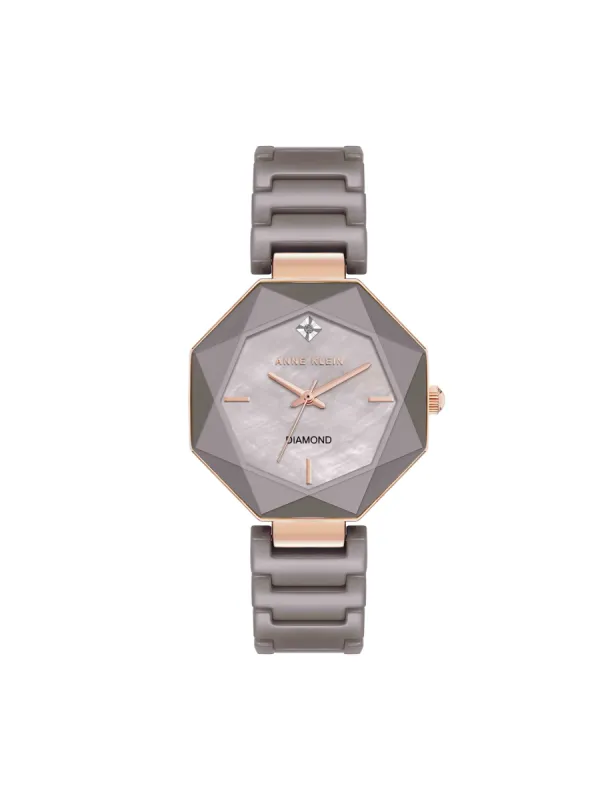 Octagonal Ceramic Diamond Dial Bracelet Watch sold by Anne Klein