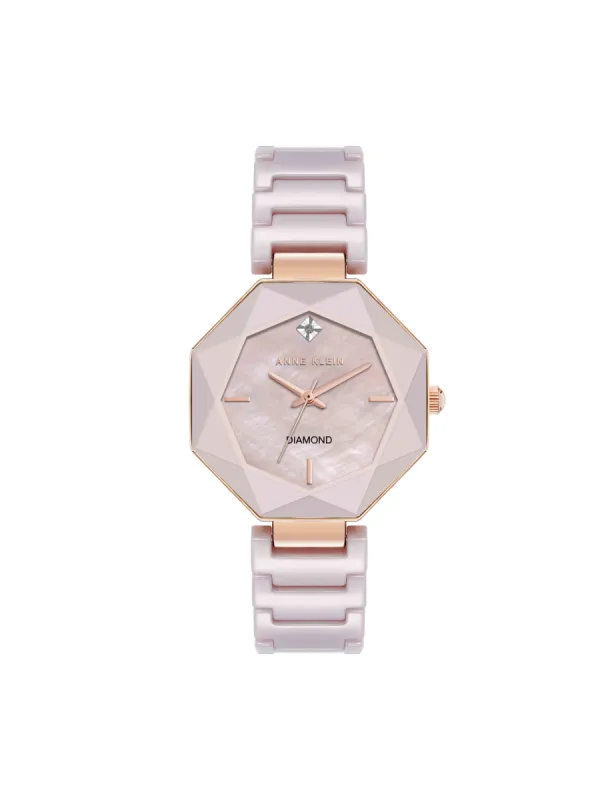 Octagonal Ceramic Diamond Dial Bracelet Watch sold by Anne Klein