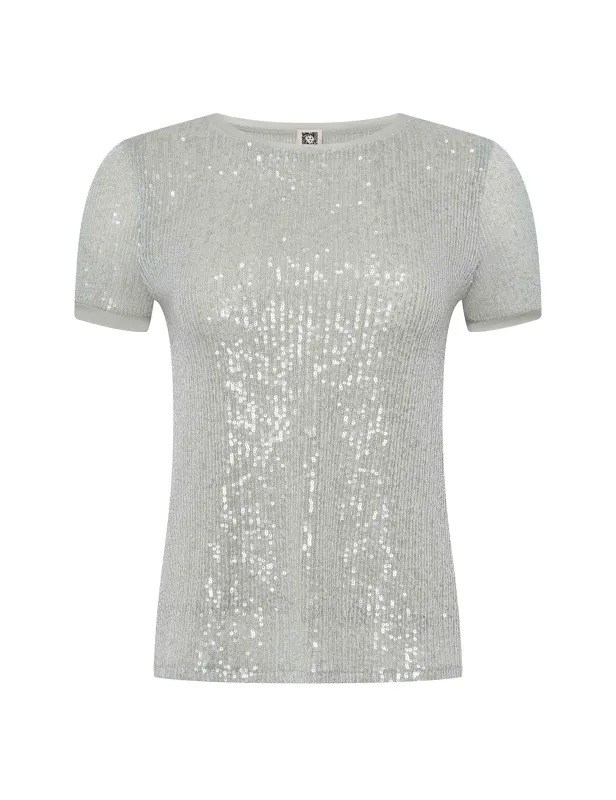 Sequin Mesh Short Sleeve Tee sold by Anne Klein