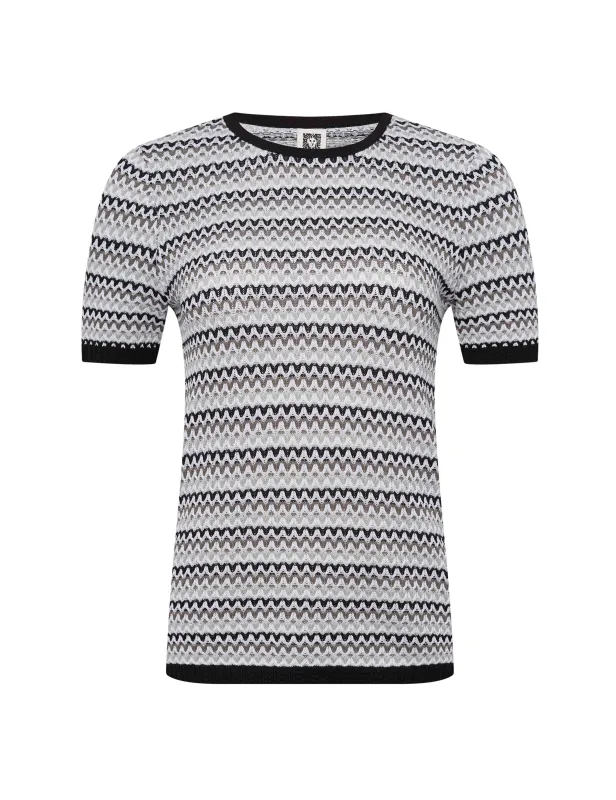 Plus Stripe Stitch Sleeve Crew Neck Top sold by Anne Klein