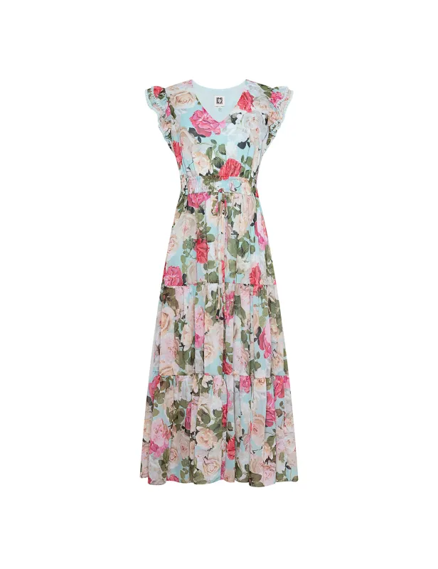 Ruffle Sleeve Drawstring Waist Maxi Dress sold by Anne Klein