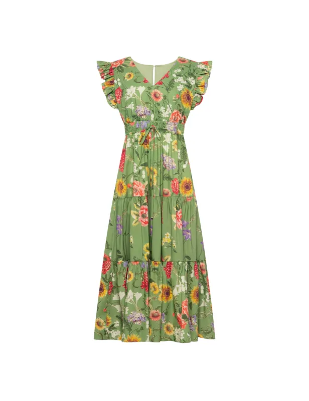 Ruffle Sleeve Drawstring Waist Maxi Dress sold by Anne Klein