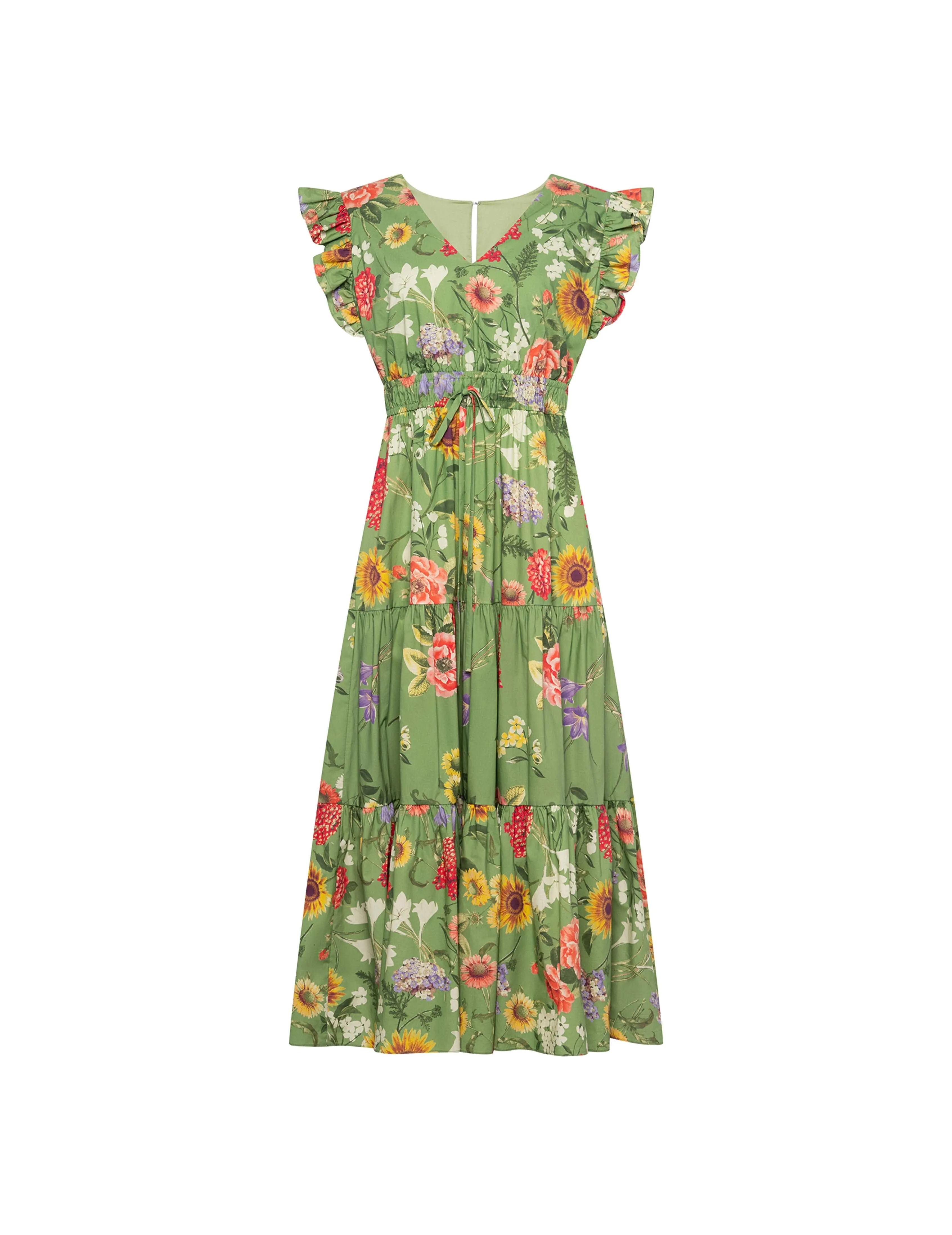 Ruffle Sleeve Drawstring Waist Maxi Dress sold by Anne Klein