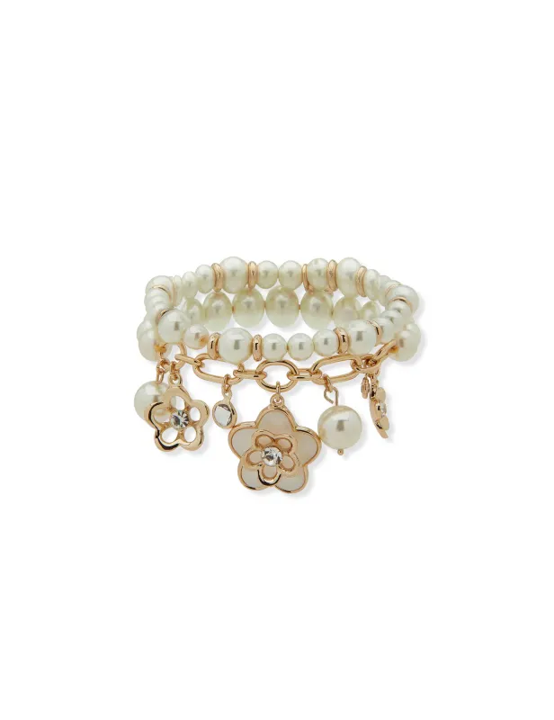 Flower & Pearl Stretch Bracelet sold by Anne Klein