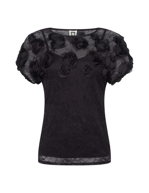 Rosette Border Bateau Neckline Top sold by Anne Klein