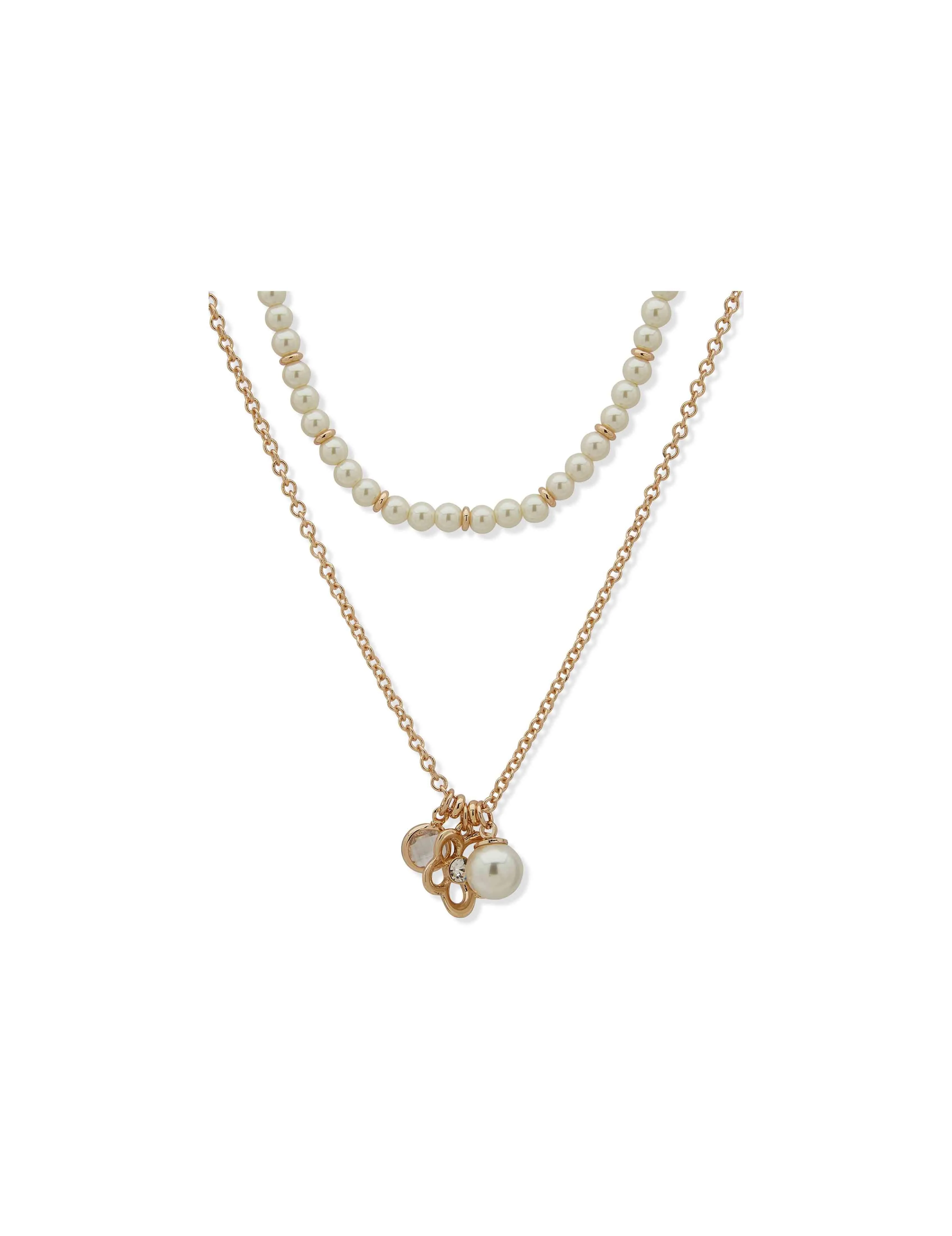 2-in-1 Pearl & Floral Charm Necklace sold by Anne Klein
