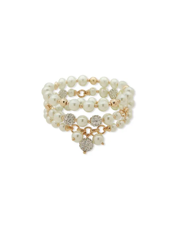 Multirow Pearl & Crystal Stretch Bracelet sold by Anne Klein