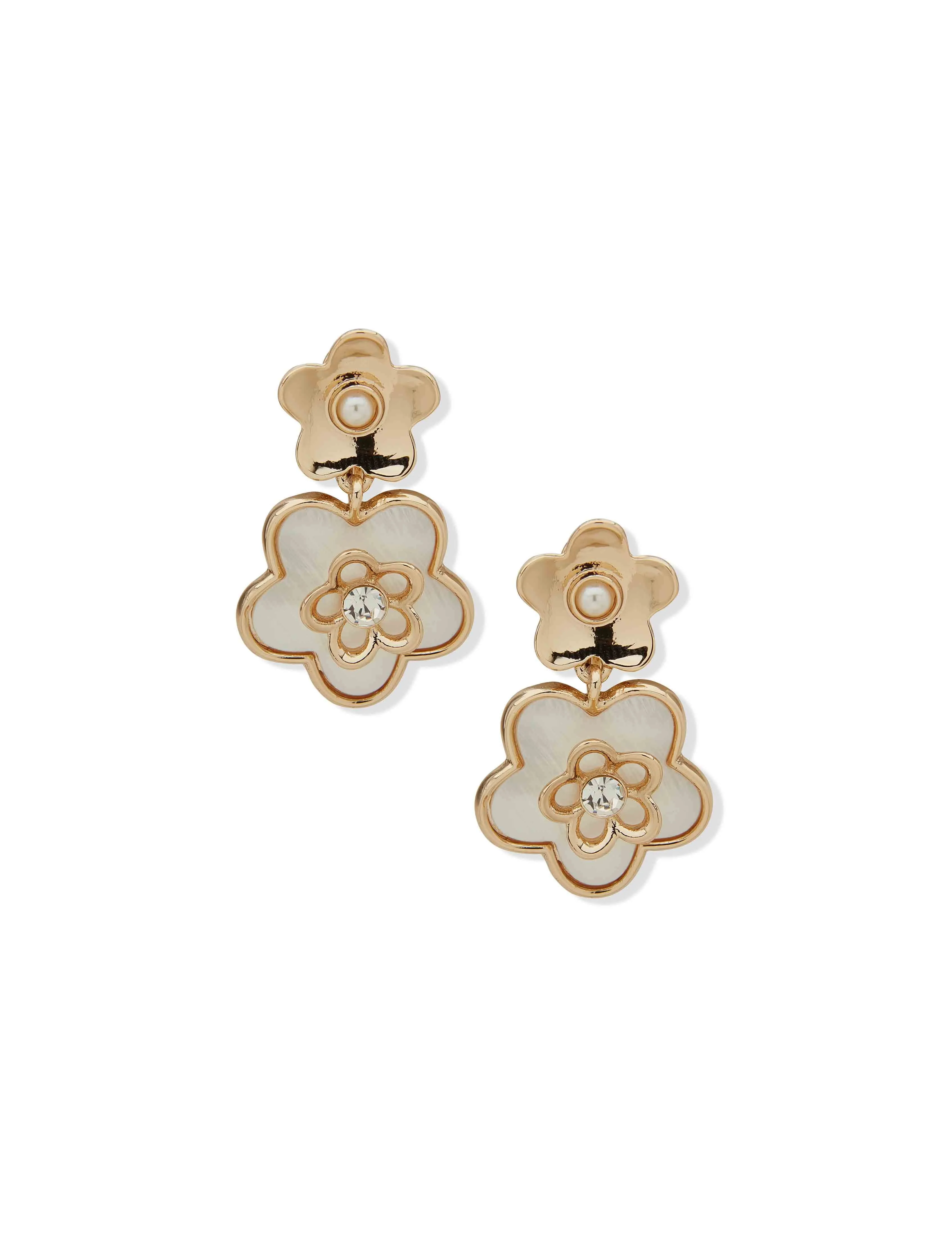 Double Flower Motif Drop Earring - Clip sold by Anne Klein
