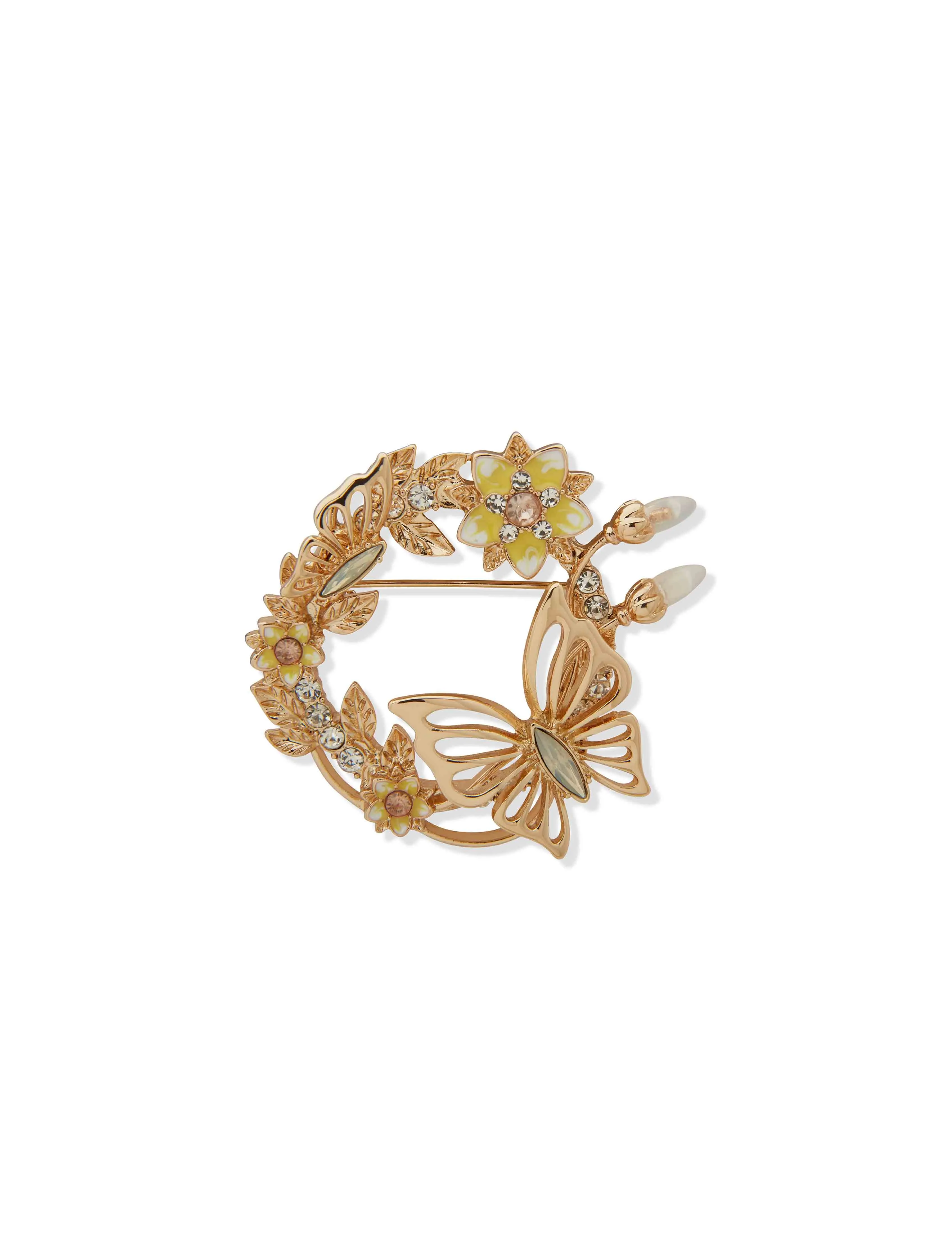 Flowers & Butterflies Wreath Pin - White sold by Anne Klein