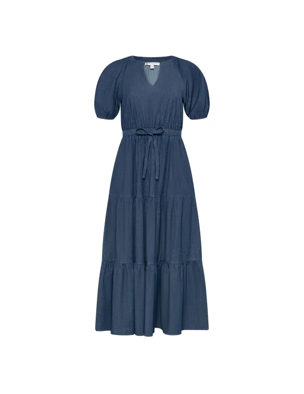 Petite Tiered Puff Sleeve Midi Dress sold by Anne Klein