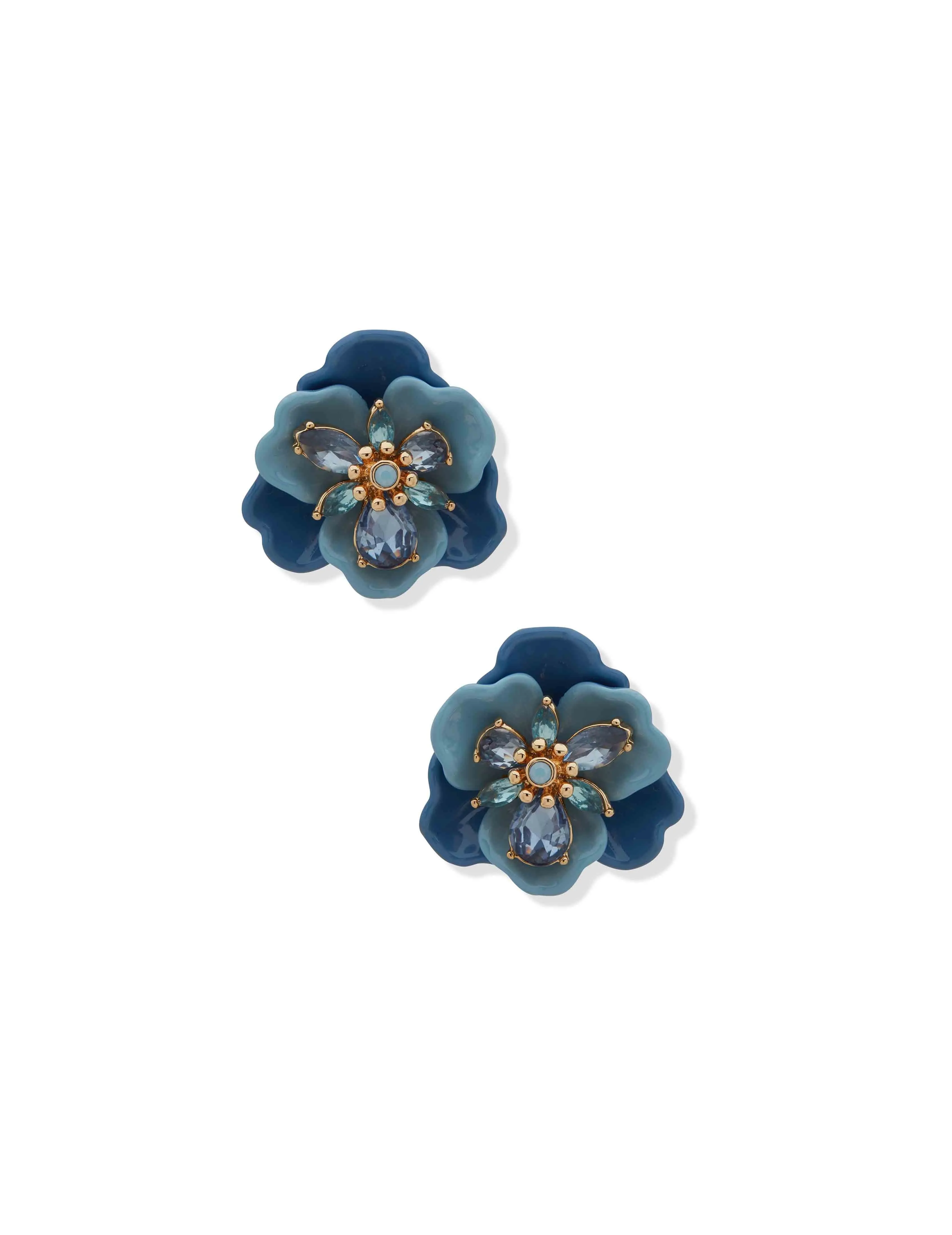 Clipped Flower Button Earring - Blue Multi sold by Anne Klein