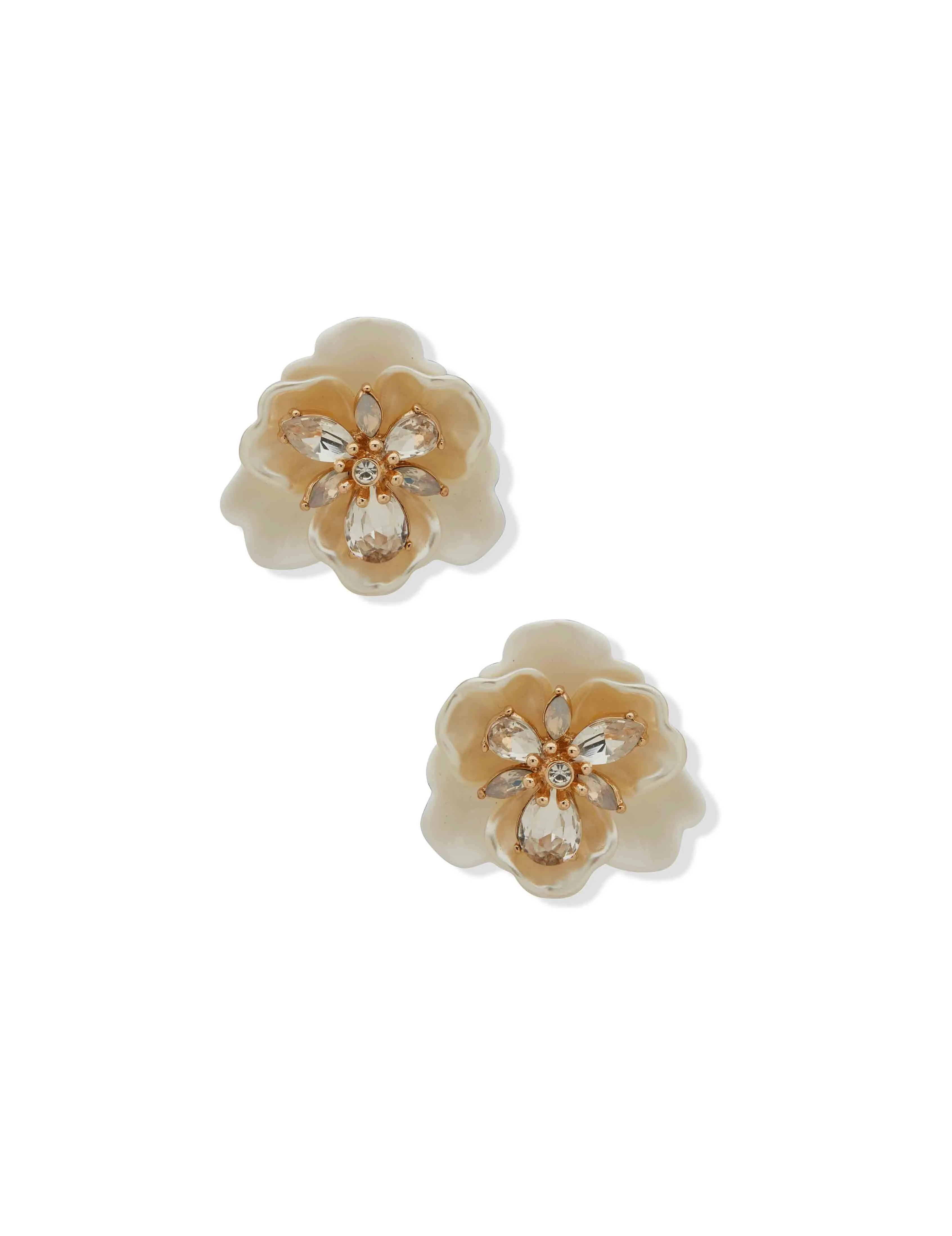 Clipped Flower Button Earring - White Crystal sold by Anne Klein