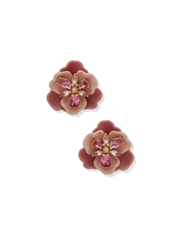Clipped Flower Button Earring - Pink sold by Anne Klein