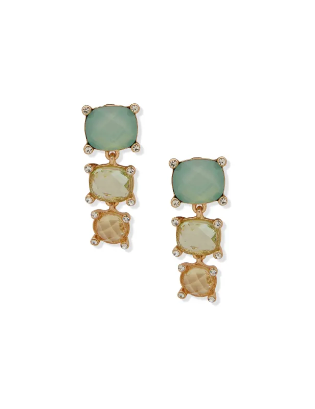 Stationed Linear Clipped Earring - Green sold by Anne Klein