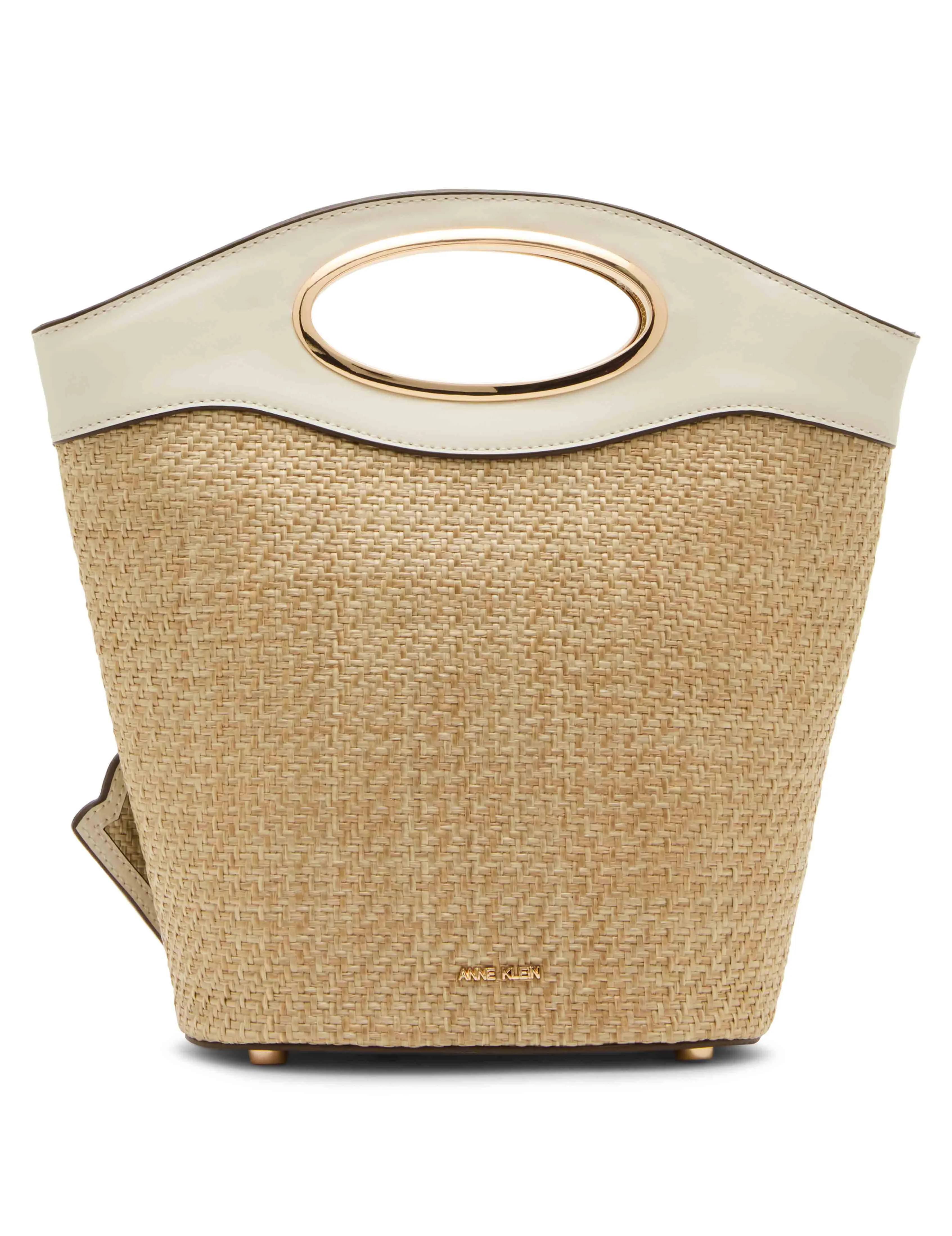 Oval Handle Straw Bucket with Shell Mirror sold by Anne Klein product image thumbnail 3