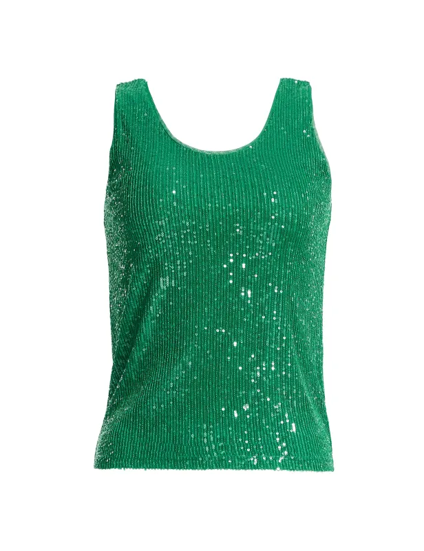 Sequin Mesh V-Neck Tank sold by Anne Klein