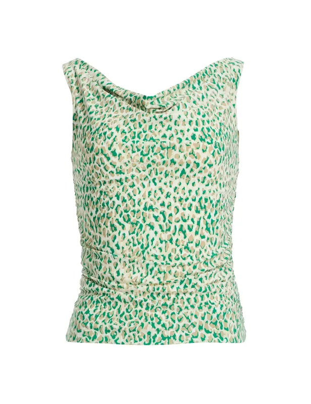 Printed Ruched Draped Neck Tank Top sold by Anne Klein