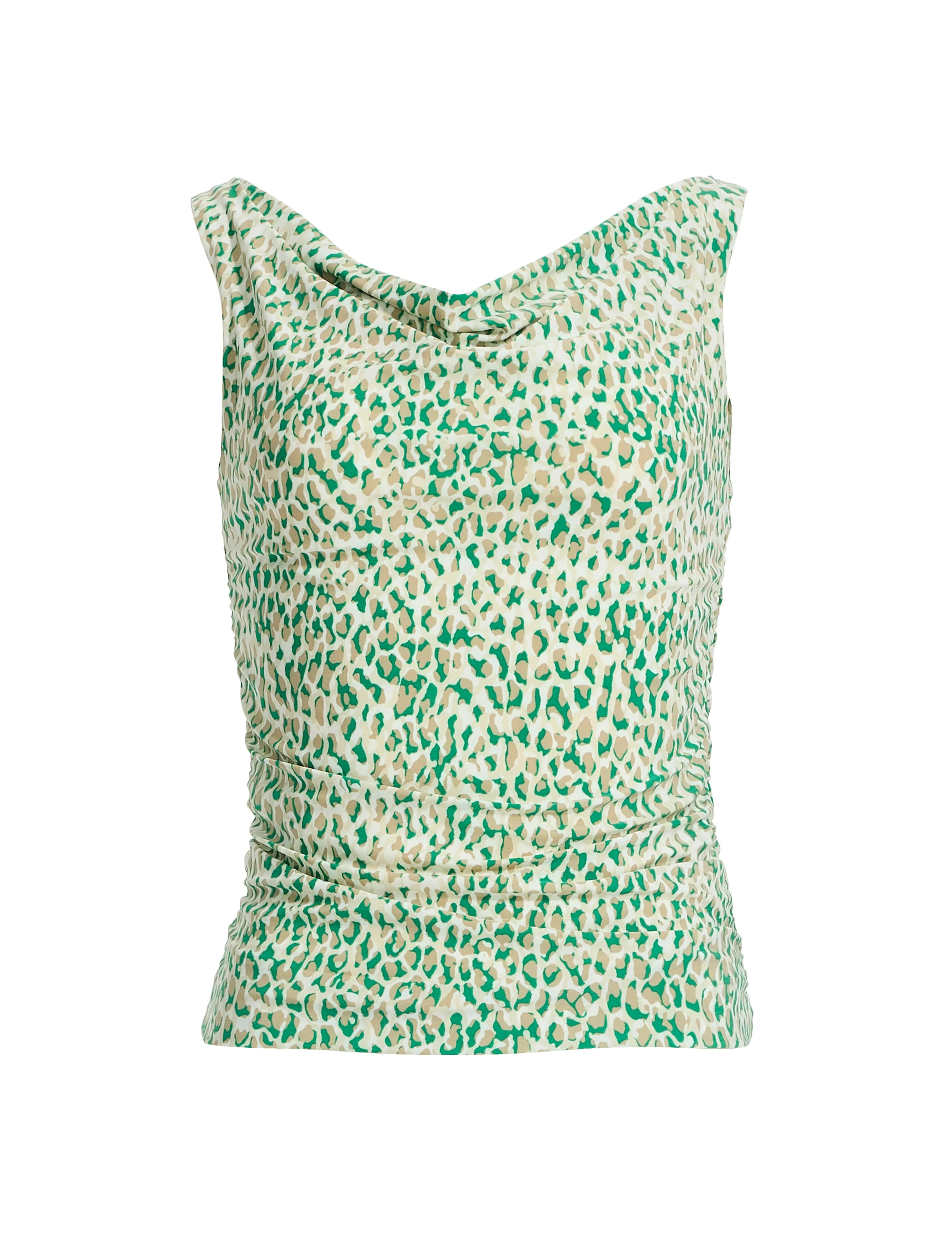 Printed Ruched Draped Neck Tank Top sold by Anne Klein