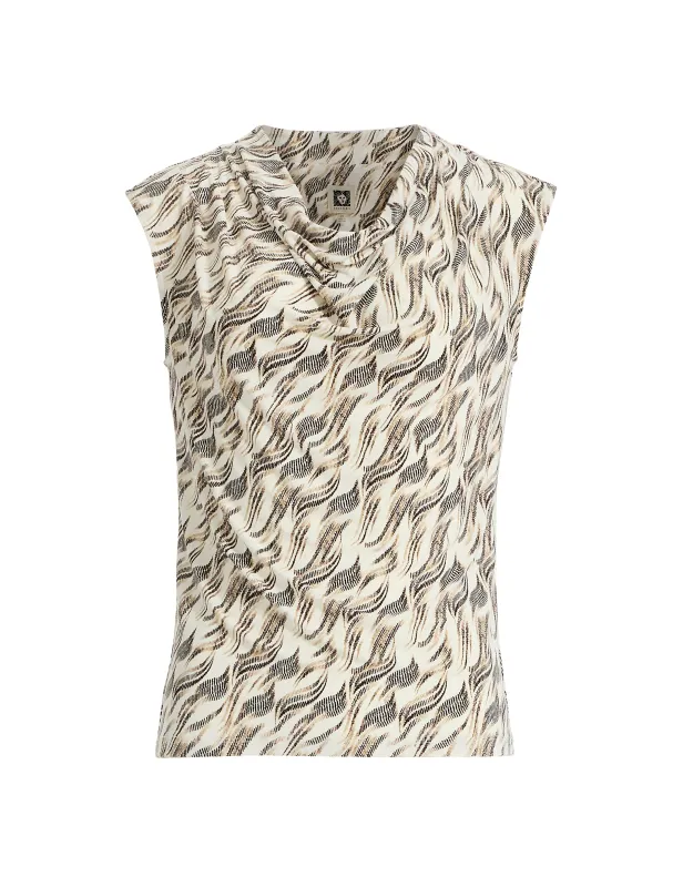Printed Ity Pleated Cowl Neck Top sold by Anne Klein