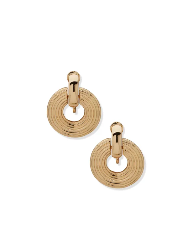 Gold Tone Ribbed Doorknocker Earring sold by Anne Klein