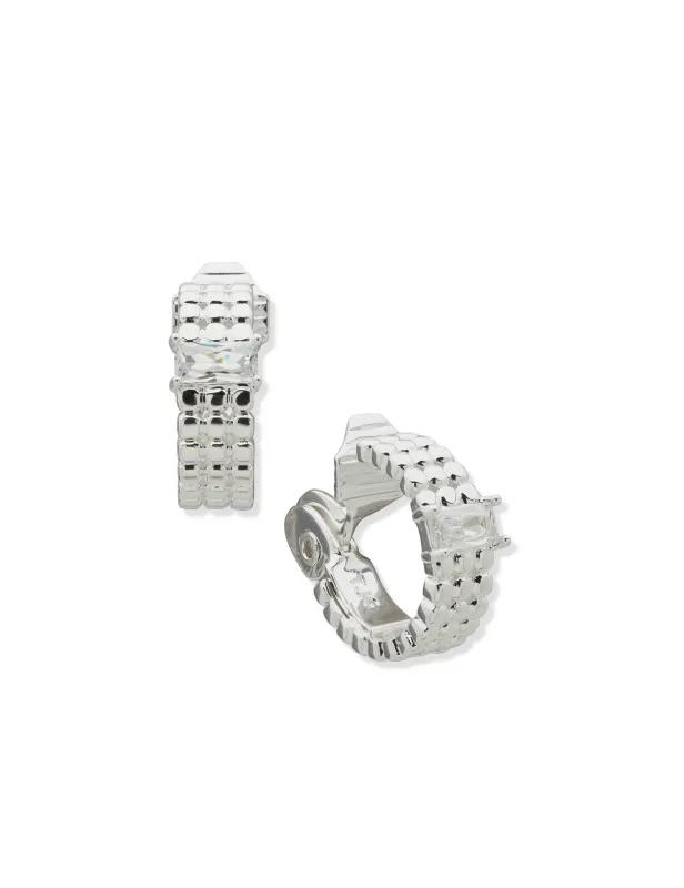Baguette Stone and Silver Huggie Earrings sold by Anne Klein