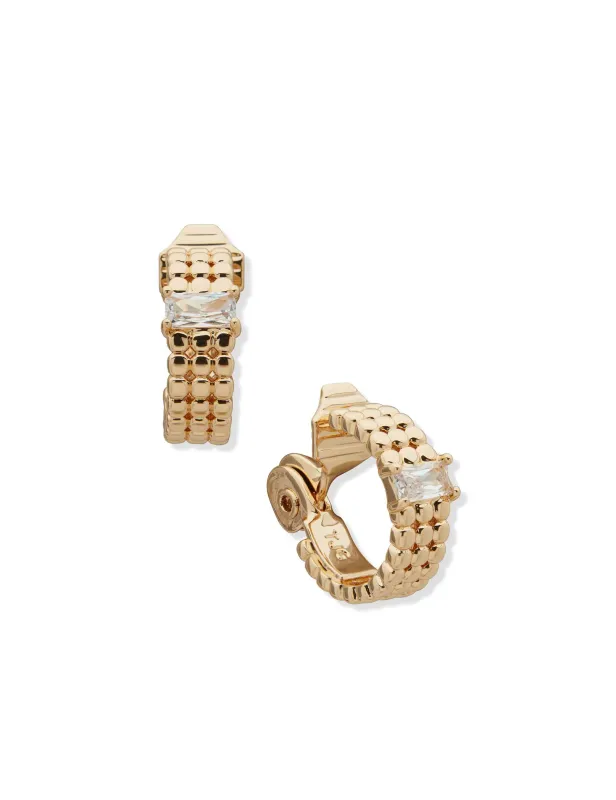 Baguette Stone and Gold Huggie Earrings sold by Anne Klein