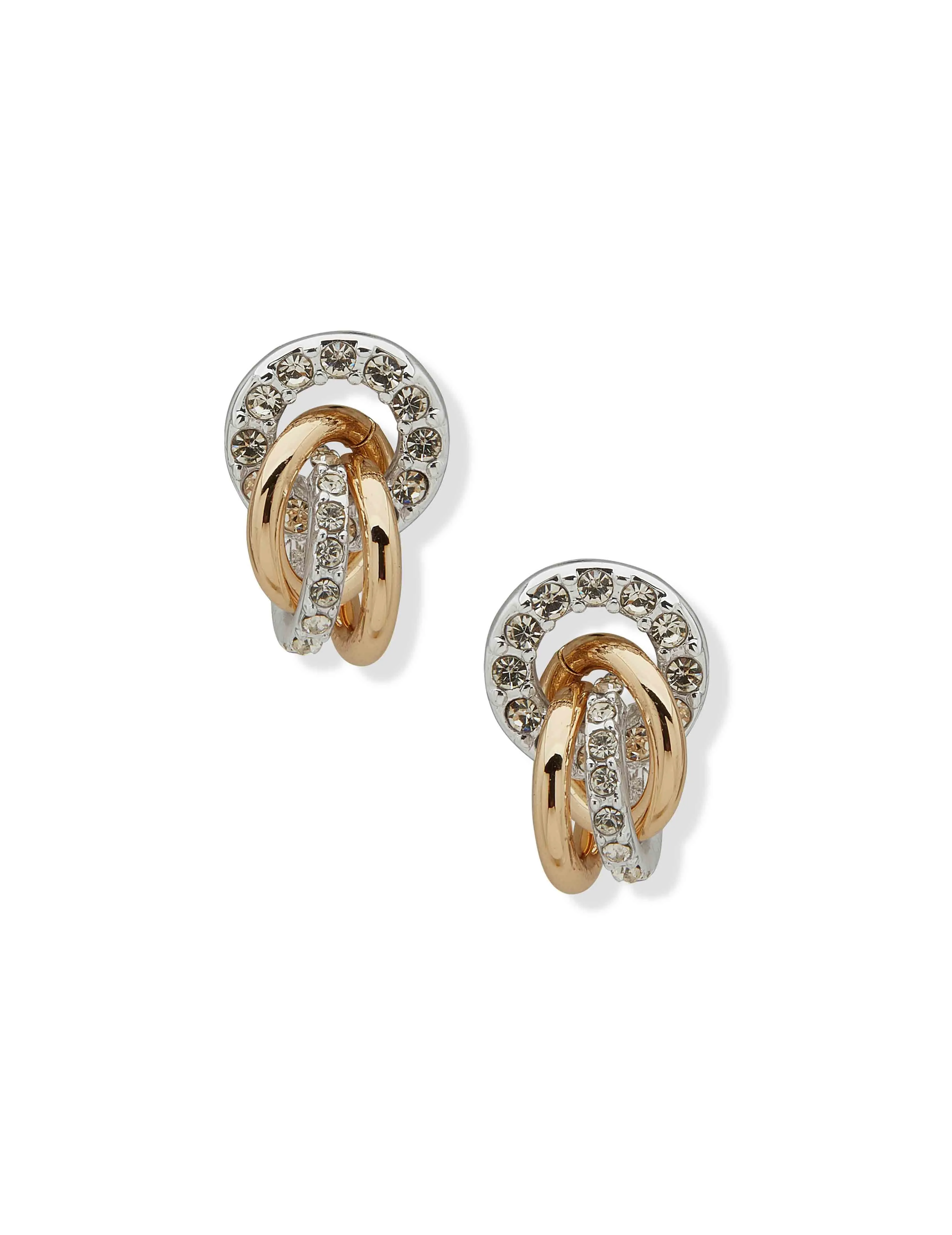 Two-Tone Crystal Hoop Stud Earrings sold by Anne Klein