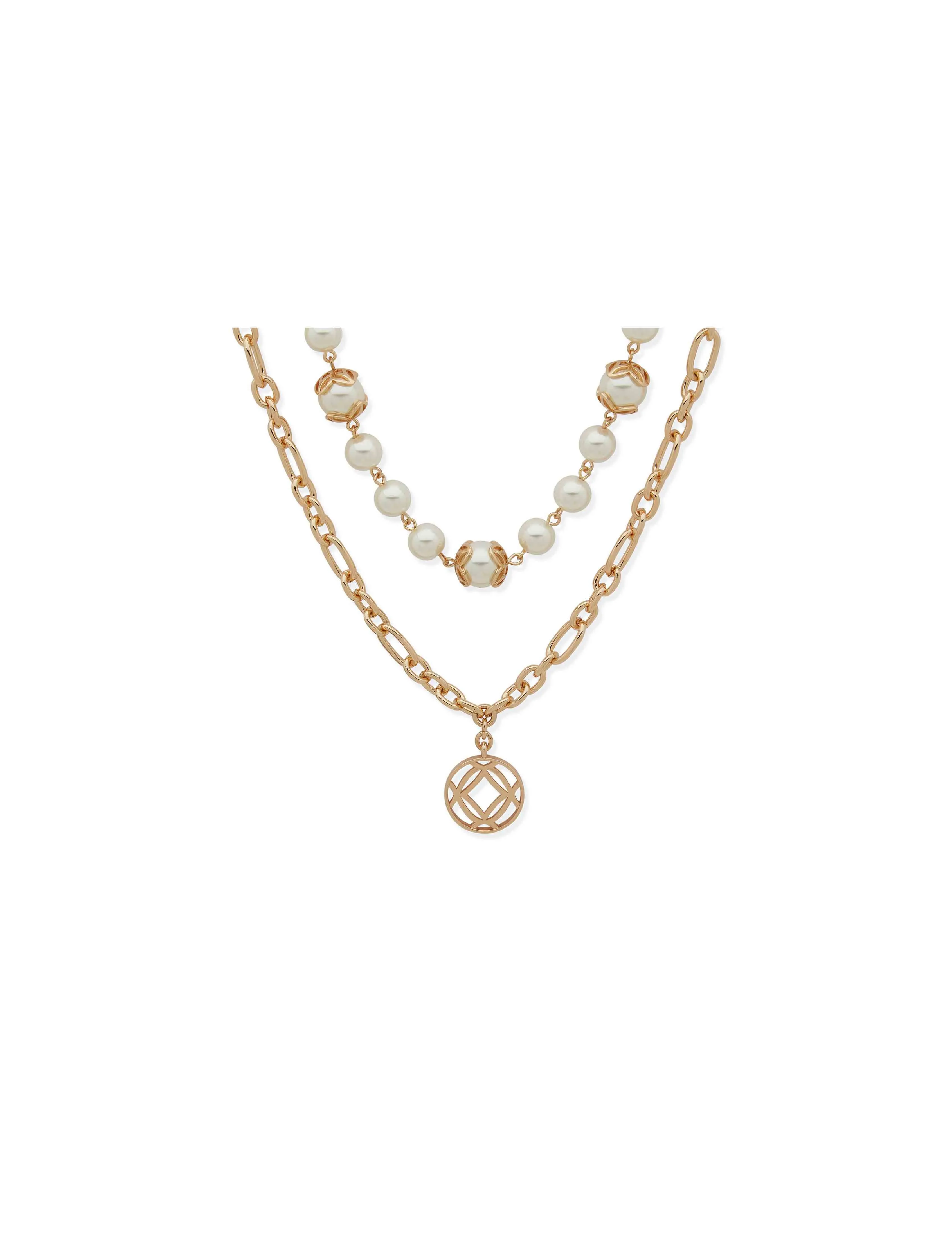 Pearl and Crystal Pendant Layering Necklace sold by Anne Klein