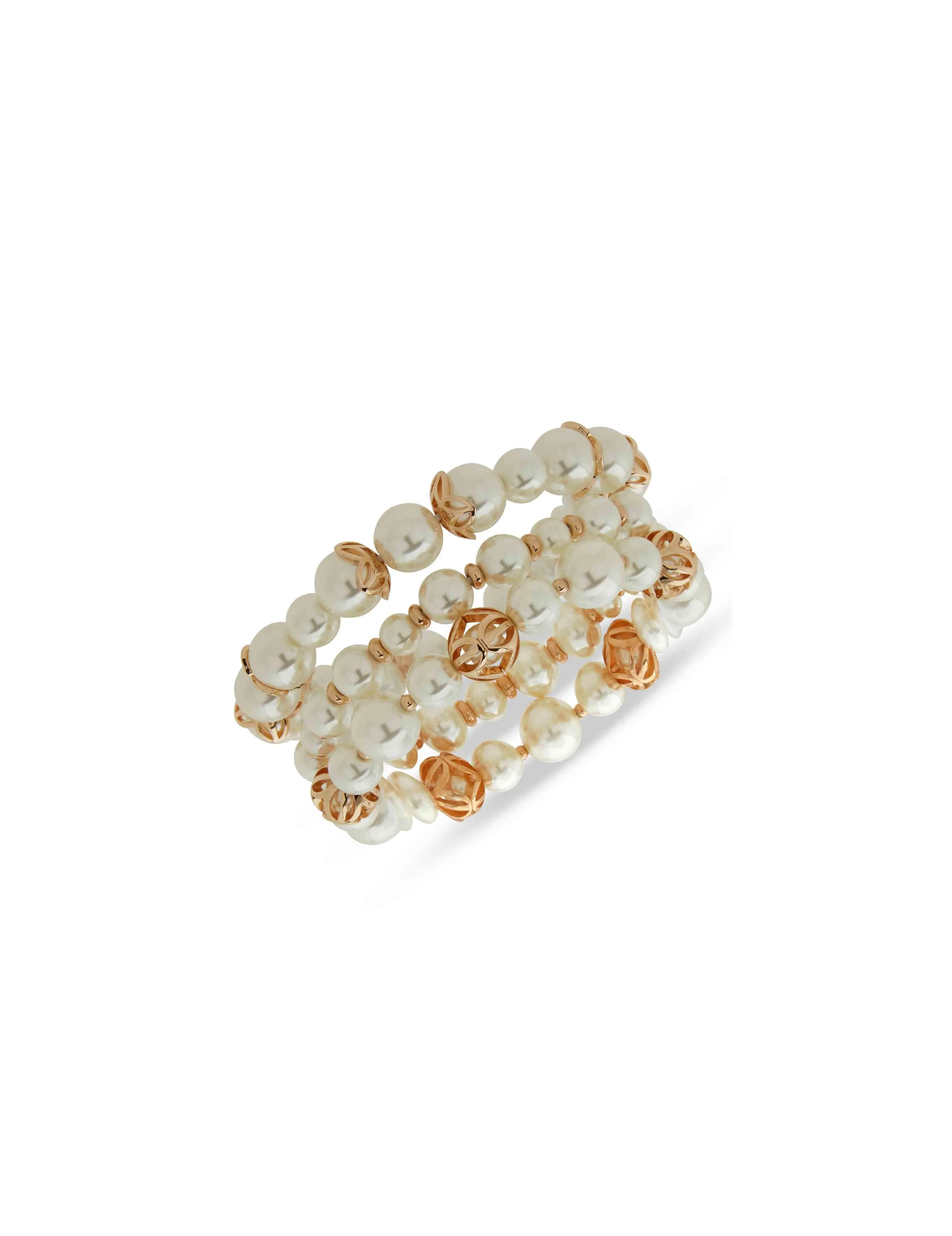 Br Caged Prl 3Row Stretch-Gld/Blanc Prl sold by Anne Klein