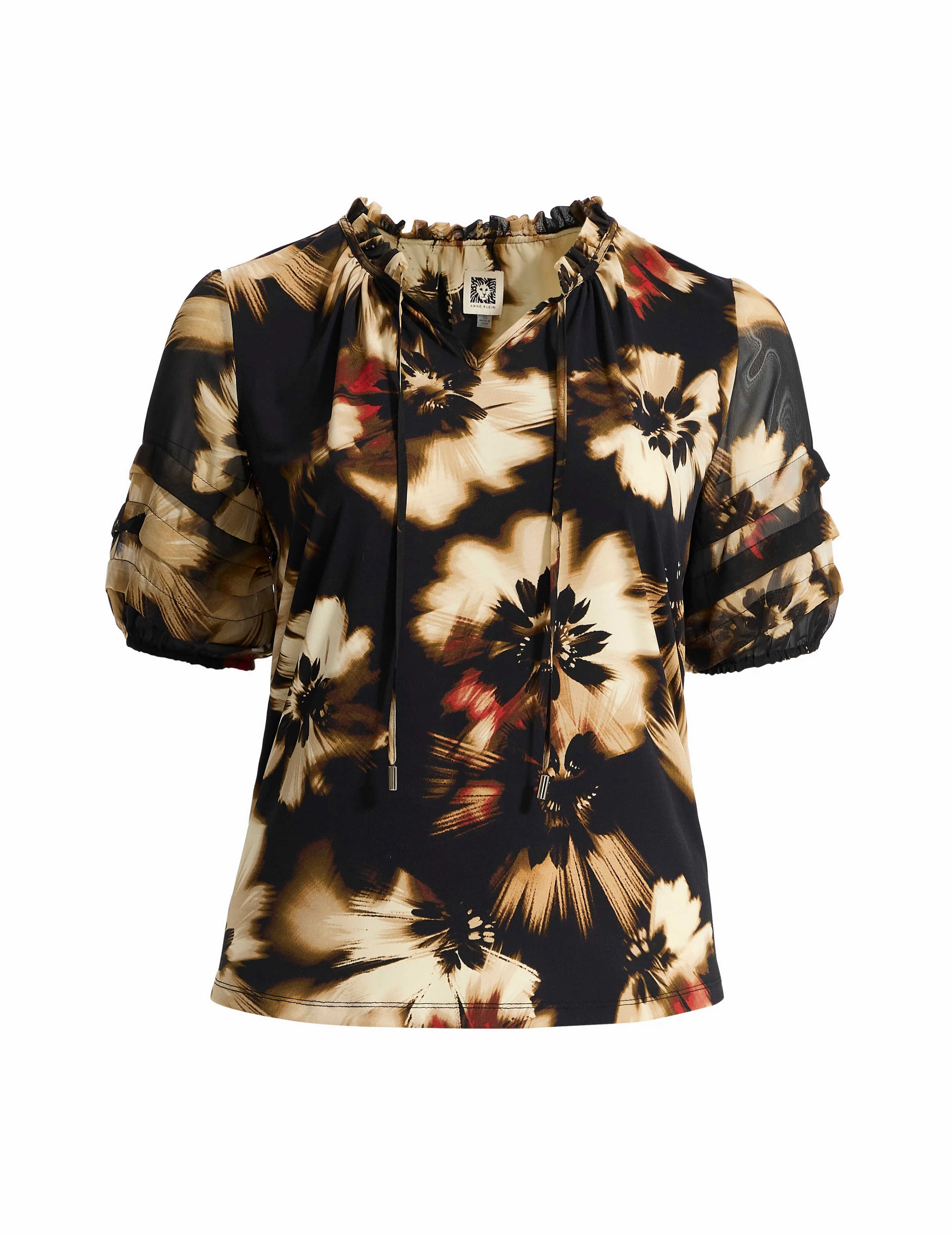 Plus Long Sleeve Smocked Neck Blouse sold by Anne Klein