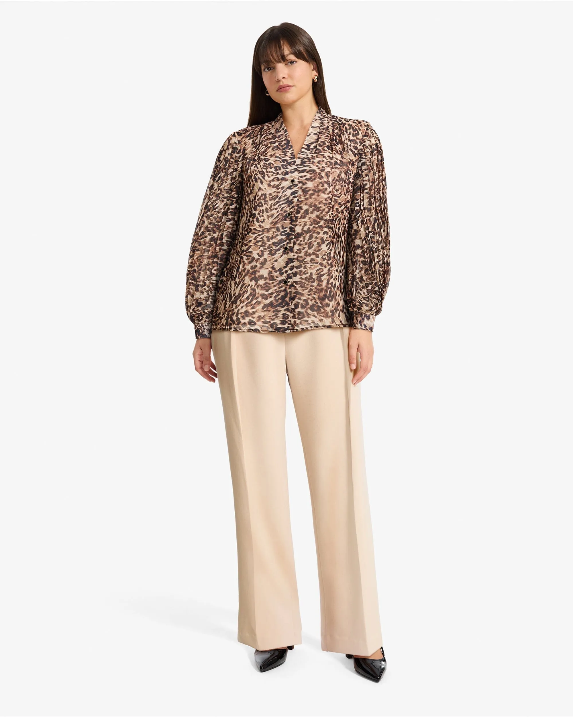 Petite Pleat Sleeve Button Front Long Sleeve Shirt sold by Anne Klein product image thumbnail 3