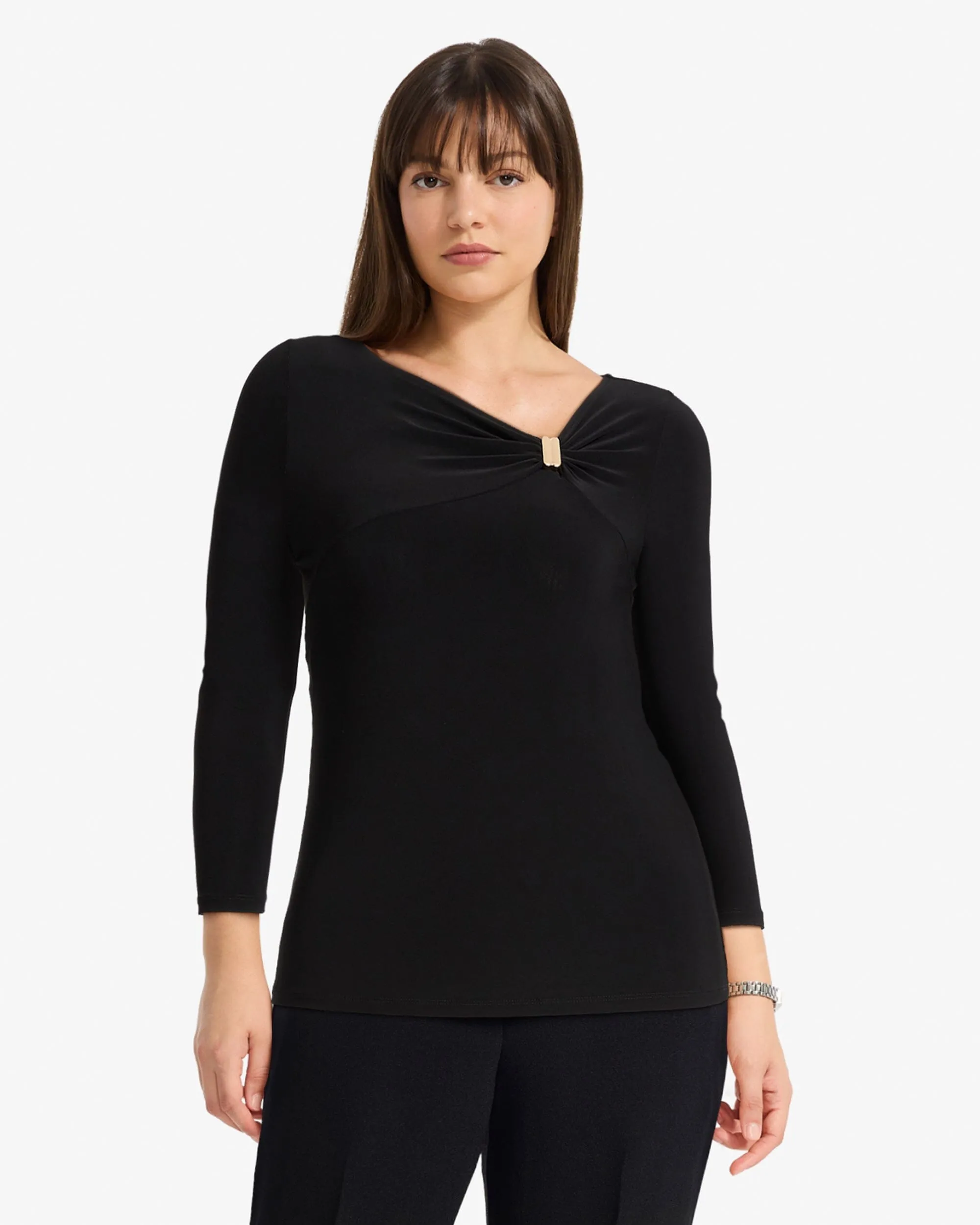Petite Asymmetric Gathered Twist Knot Top sold by Anne Klein product image thumbnail 3