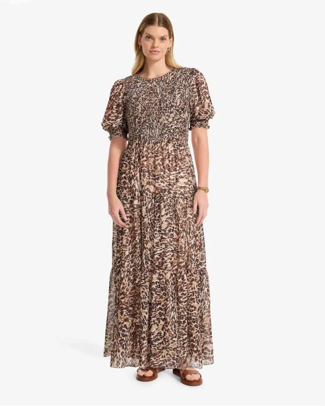 Smocked Bodice Maxi Puff Sleeve Dress sold by Anne Klein