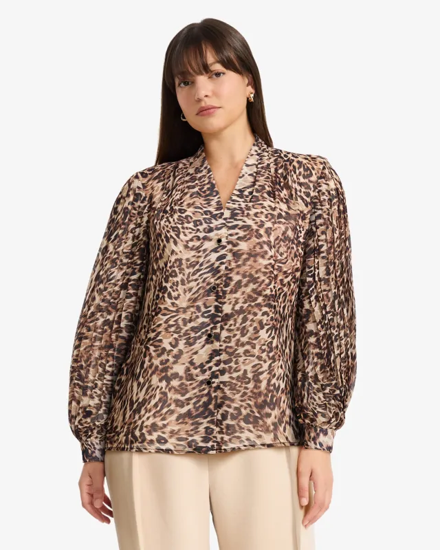 Button Front Pleated Long Sleeve Top sold by Anne Klein