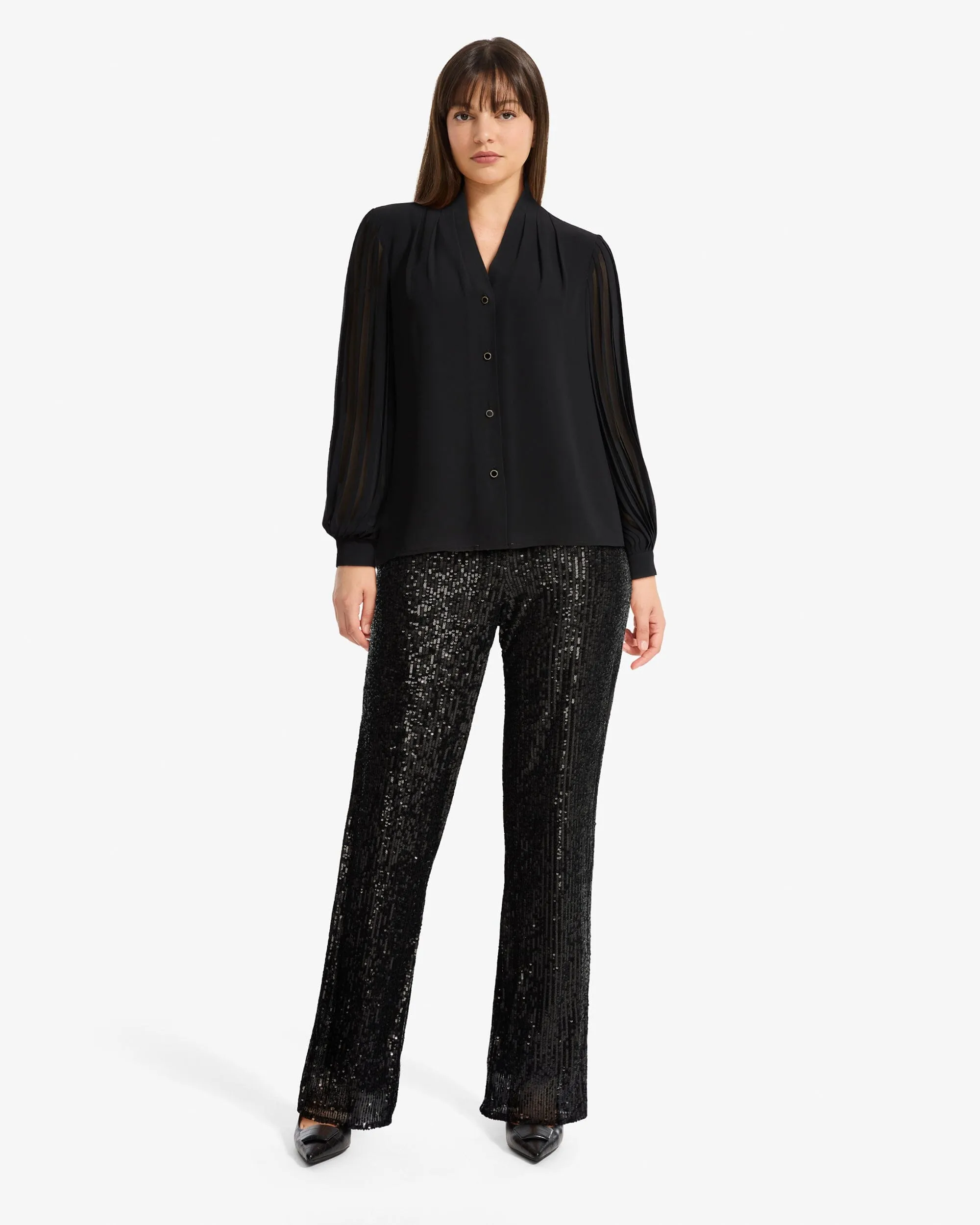 Button Front Pleated Long Sleeve Top sold by Anne Klein product image thumbnail 2