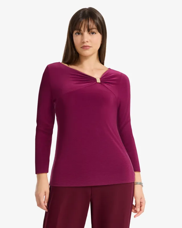 Asymmetric Gathered Twist Knot Top sold by Anne Klein