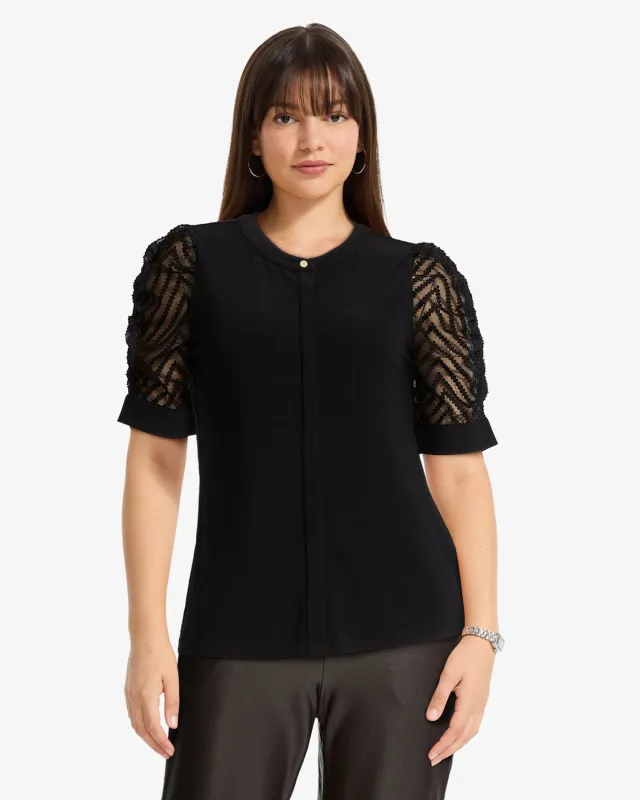 Elbow Sleeve Mixed Media Top sold by Anne Klein