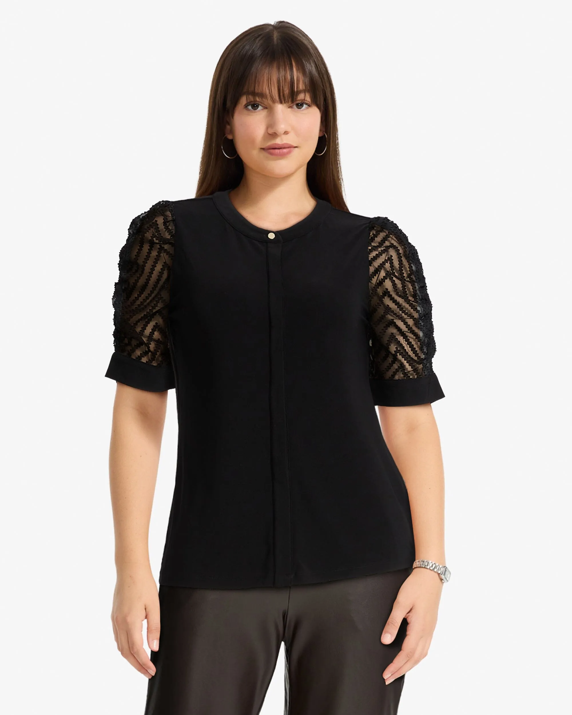 Elbow Sleeve Mixed Media Top sold by Anne Klein